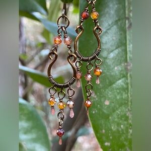 Bronze and Zircon Chandelier Earrings